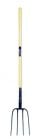 4 Prong Manure Fork Long Handle Strapped Wooden Shaft