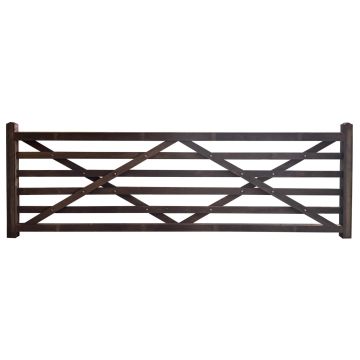 Stowag Gate Six Bar Creosoted with Heavy Bottom Rail, Universal Hang with Pointed Top Stiles