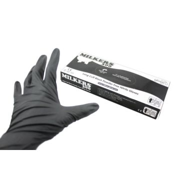 Disposable Gloves Black Milkers 300 Long Cuff Powder Free