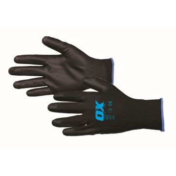 GLOVES OX BLACK PU FLEX SZ:9 (LARGE) PU PALM & FINGER  