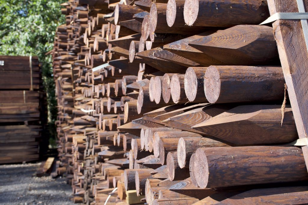 A close up shot of creosoted timber available from Stow Ag. 