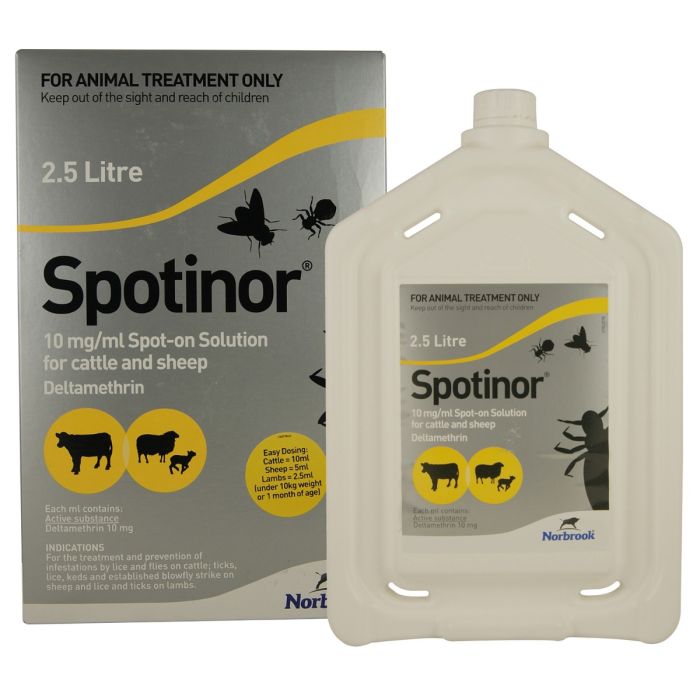 Spotinor spot on fly solution for cattle and sheep.