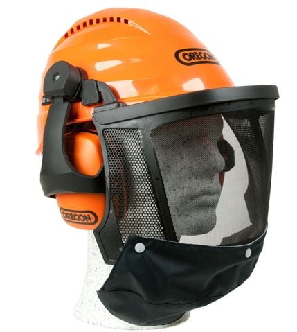 Chainsaw helmet, ear defender and visor.
