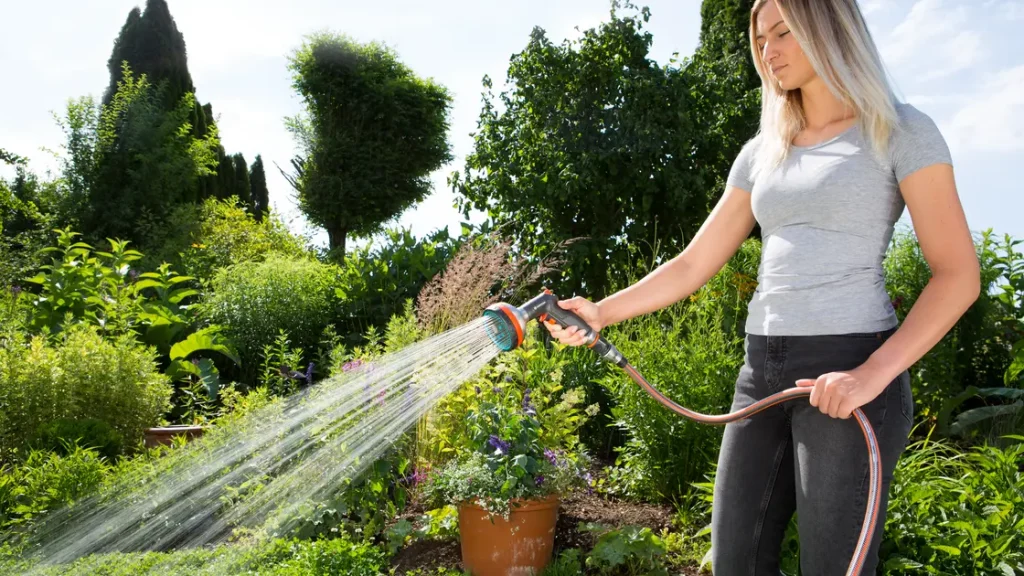 Gardena garden hose and spray nozzle